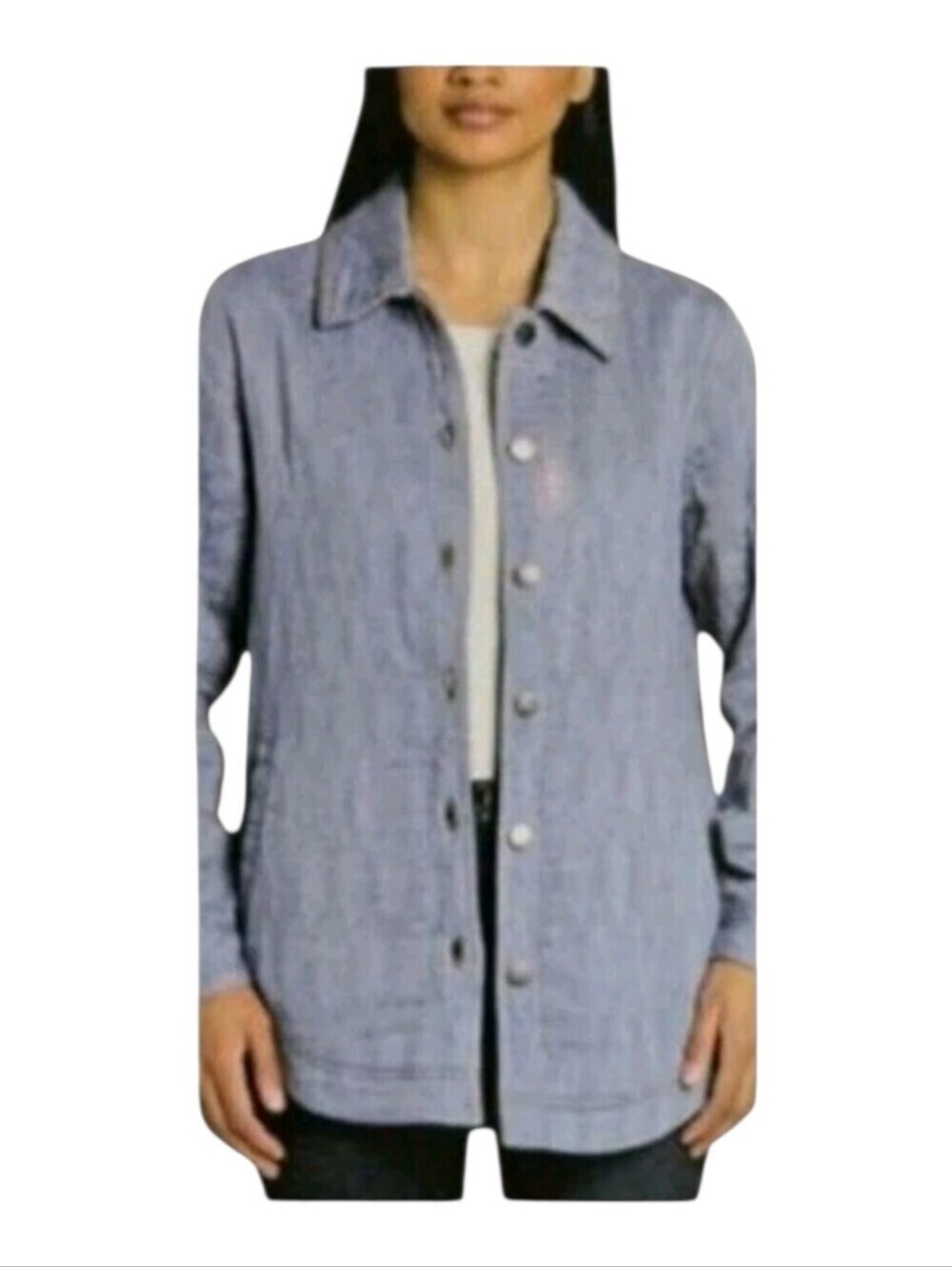 Jachs Womens Girlfriend Collection Quilted Denim Button Front Chore Jacket Small